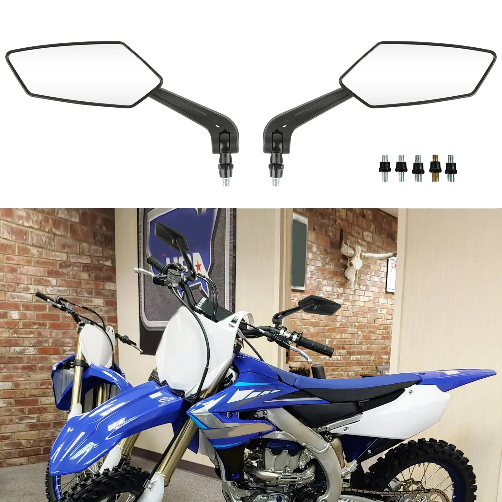 

Pair Clear Side Mirrors Rearview Black Wing For Yamaha YZ125 YZ 200 250 450 80