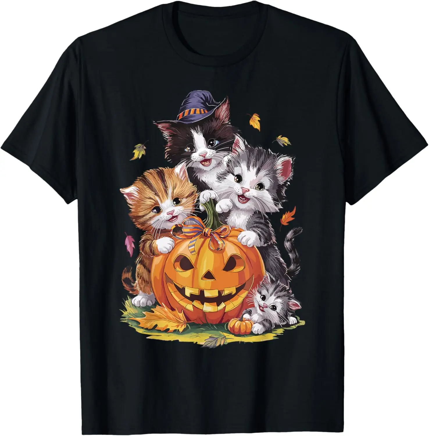 Pure cotton material - Cat Pumpkin Halloween Floral Spooky Season Vintage 90s Cute T-Shirt