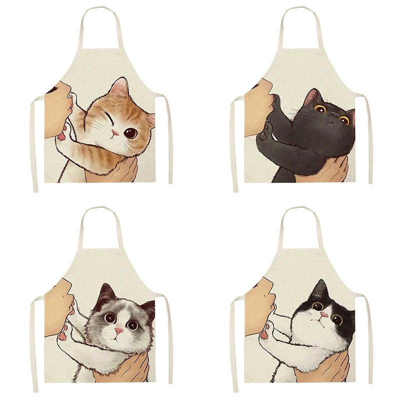 Kitchen apron Cute cartoon cat pattern  anti-stain and oil-proof sleeveless  Home Clean cooking baking accessories