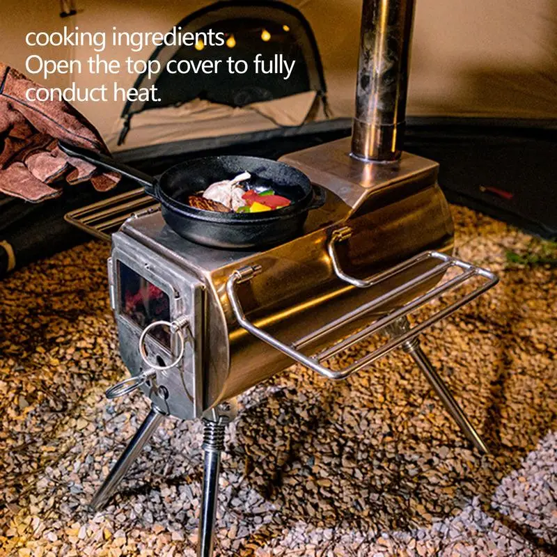 multifunction Stainless Steel Outdoor Portable Folding Secondary Combustion Camping Wood Stove Detachable Burning Wood Stove