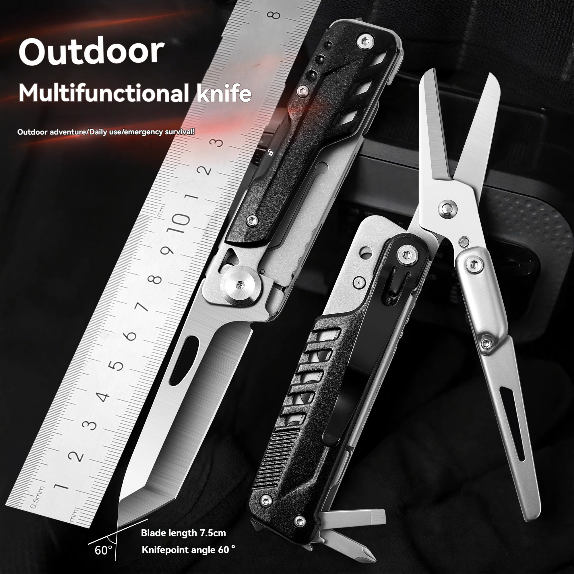 Couteaux de poche compacts EDC12 à diverses fonctions, équipements et appareils pour hommes, multi-outils, ciseaux, camping, randonnée, couteaux