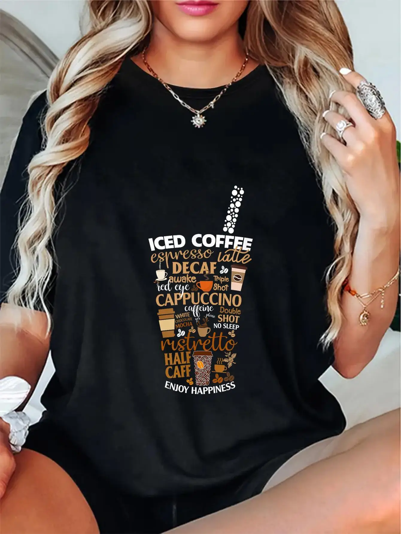 

Coffee Cup Graphic Printing Summer Autumn Winter Pure Cotton Men's and Women's T-shirts Short Sleeves Luxury Outdoor Sports