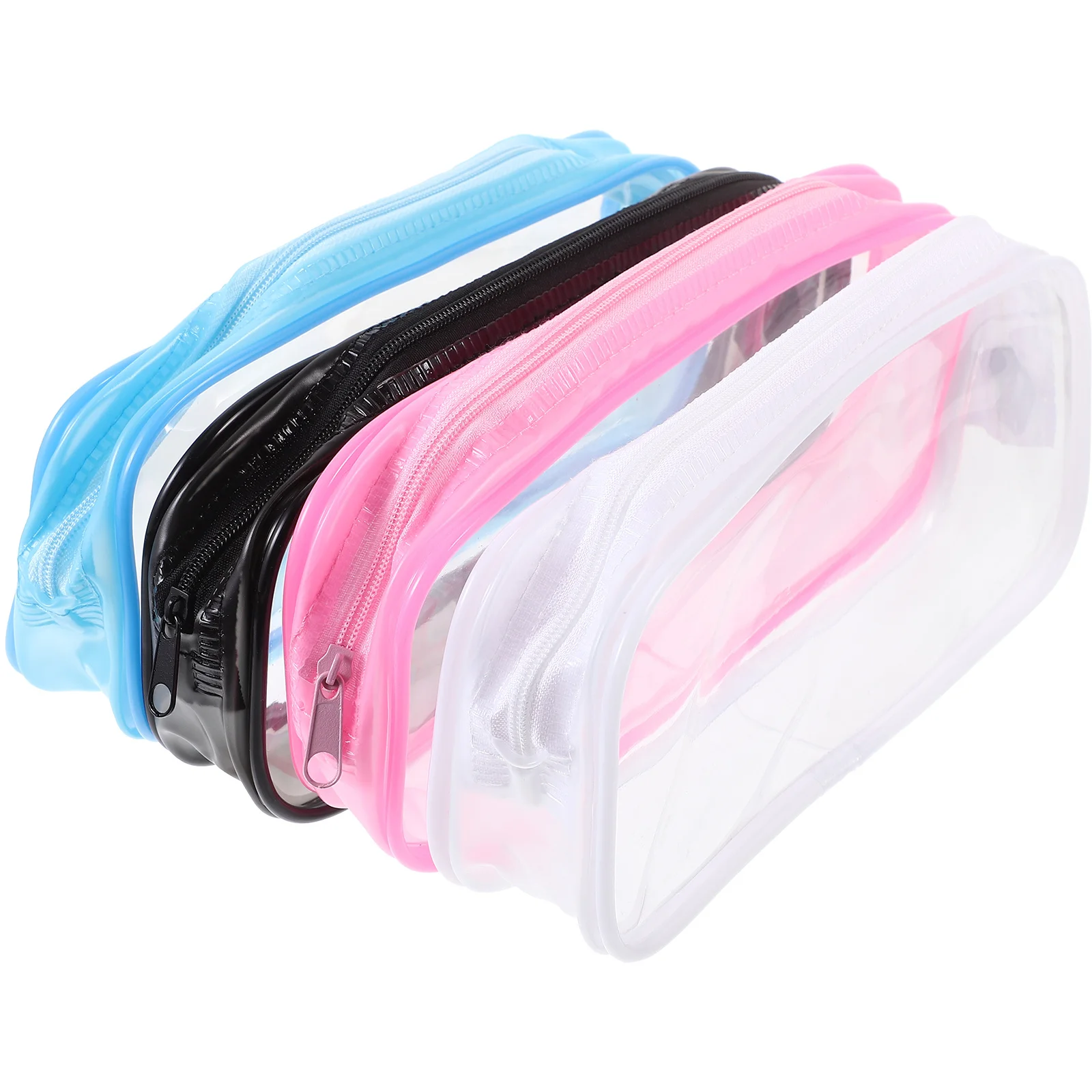 

4pcs Pencil Bag Multi-Color Large Capacity Transparent Pen Organizer For Students Office Stationery Storage Zipper Design