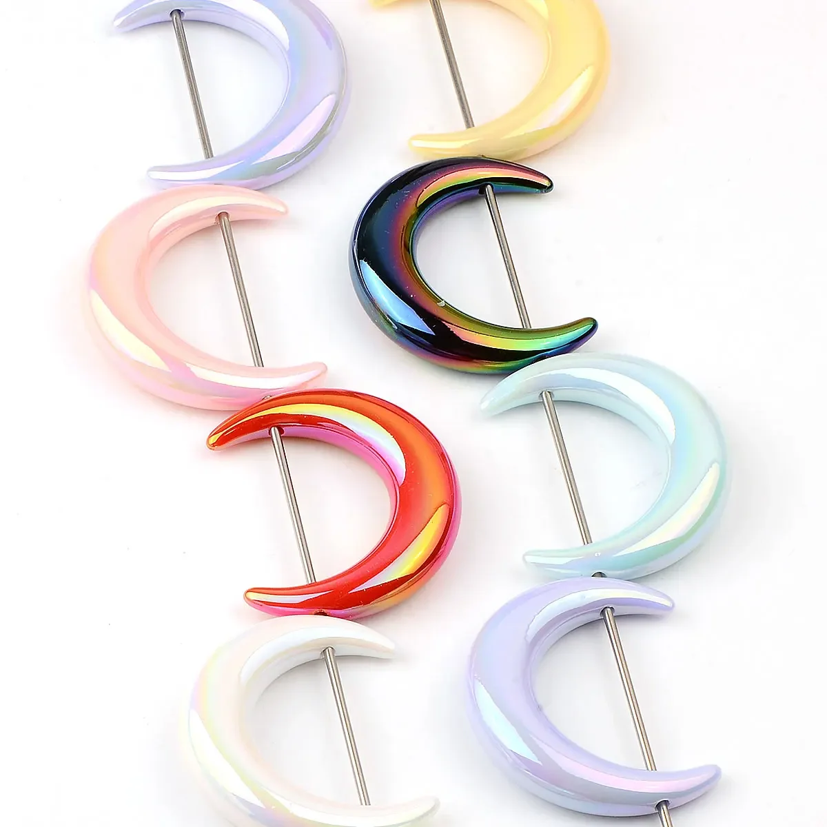 5pcs 3.5x4.5cm Random Color Mix Colorful Moon Shape Acrylic Beads For Jewelry Making DIY Necklace Bracelet Earrings Pendant image 2