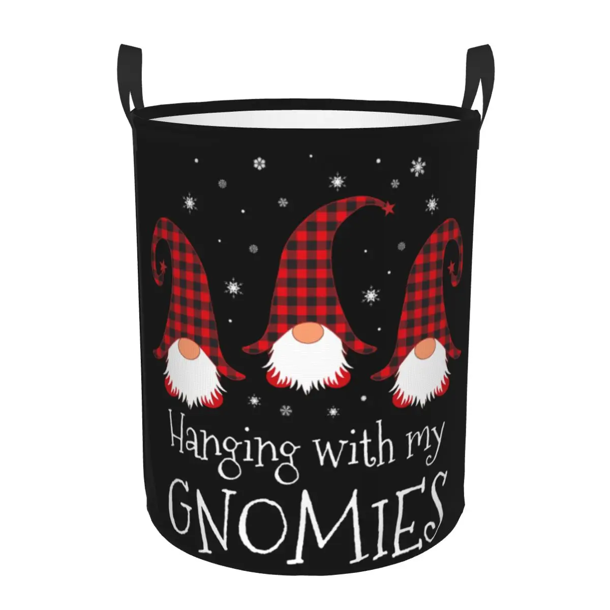 Hanging With My Gnomies Plaid Garden Christmas Gnome Laundry Basket Collapsible Clothes Hamper for Nursery Kids Toys Storage Bag