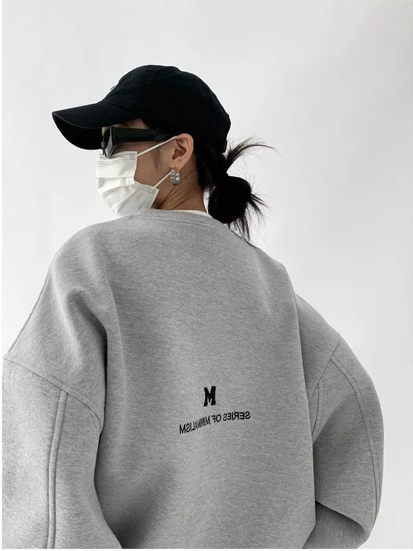 Otoño Invierno mujer Slim Fit Fce forrado impreso sudadera bordado pesado Faionable ropa de abrigo Casual suelta