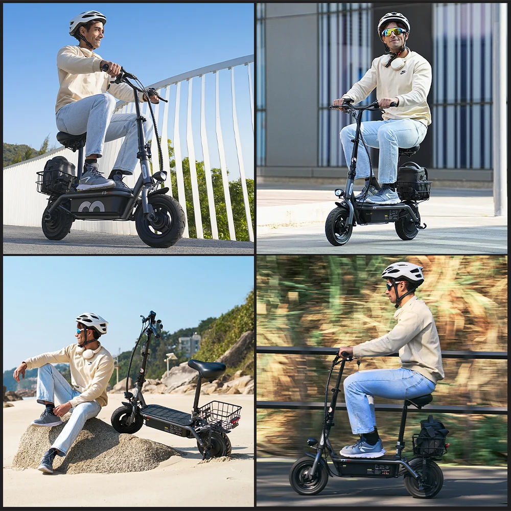 IScooter F3 E-Scooter, 13Ah Large Battery 60KM Max Range, 10'' Inflatable Road Tires, Foldable Electric Scooter with Removable Seat and Basket for Urban Travel
