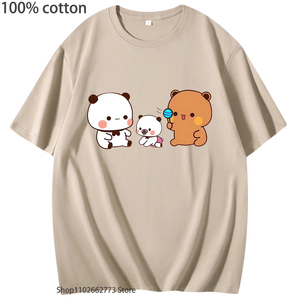 Bubu Dudu and Baby Panda Bear Print T-Shirts Kawaii Cute Girls Clothes 100%Cotton Tees O-Neck Summer Casual Streetwear Men Women