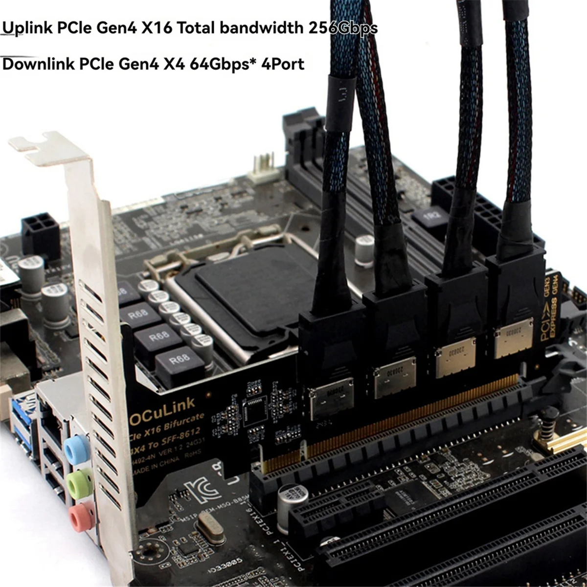 A03R PCI-E X16 Split 4 Ports Oculink Expansion Card SFF8611&8612 NVME PCIe Solid State Drive Adapter for Mainboard Expansion