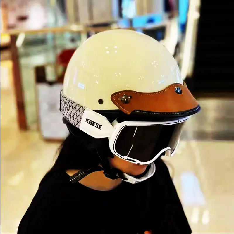 

Casco de motocicleta de cara abierta, seguridad de media cara, Half Helmet Motorcycle Men with Sun Visor DOT ECE Approved