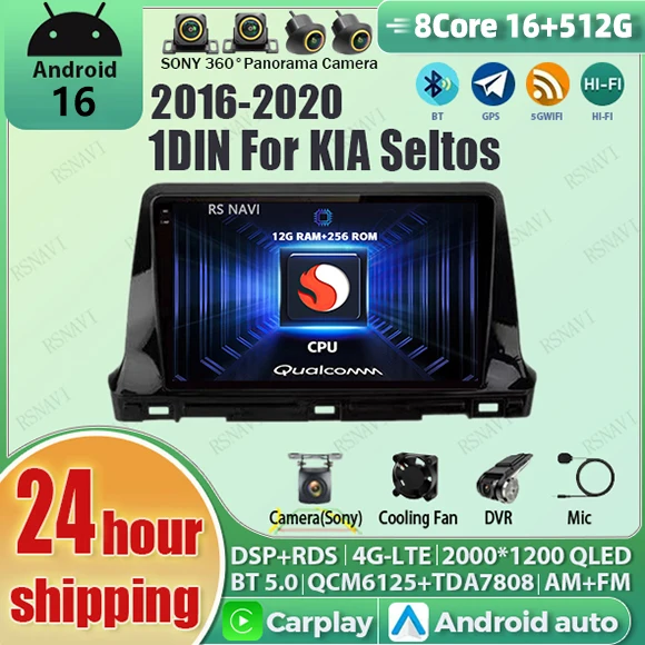 

Android 16 Carplay Auto Qualcomm 2K QLED Screen Car Radio Player For 1DIN For KIA Seltos 2016-2020 GPS Multimedia Wifi Stereo BT