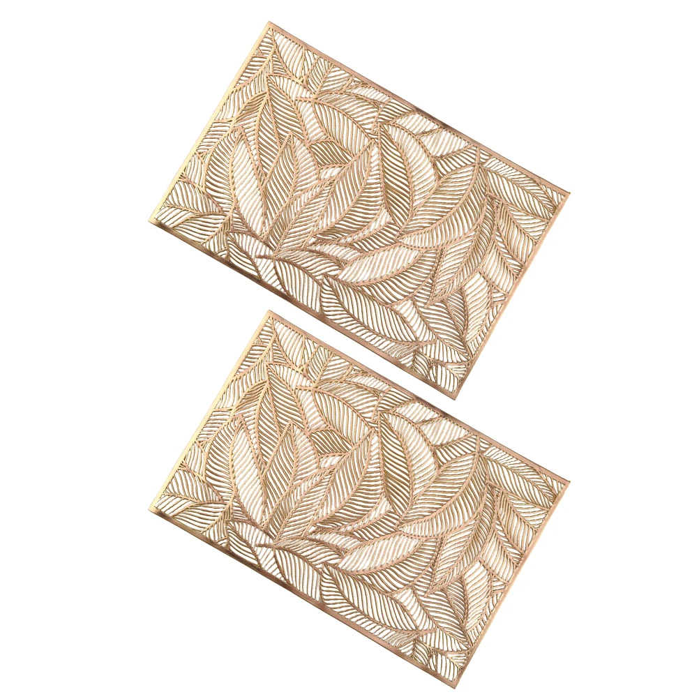 

2Pcs PVC Plastic Placemat Hollow Leaf Square Design Heat Resistant Table Mats for Kitchen Dining Table Supplies