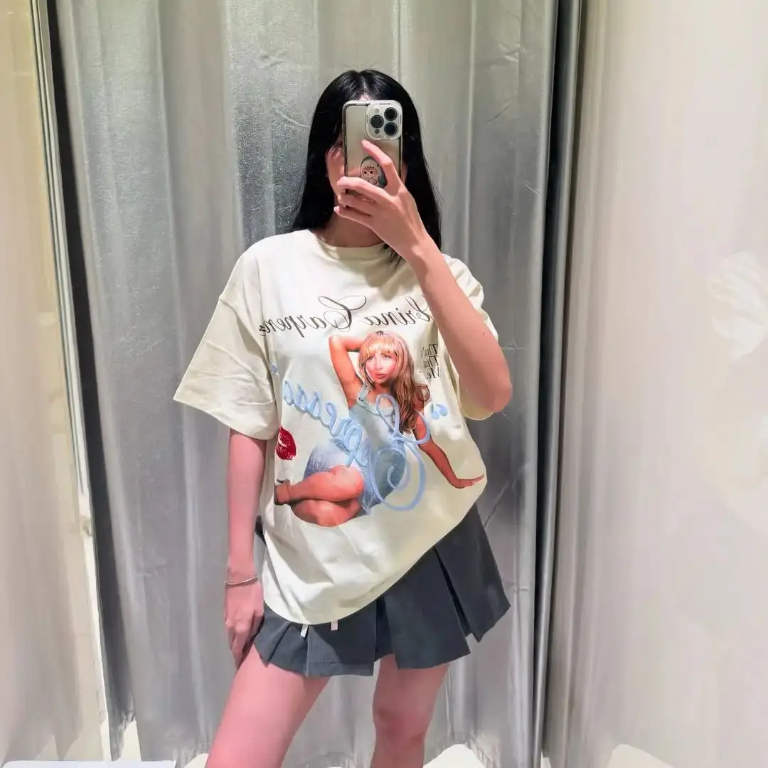 Y2K شارع العليا الهيب هوب الملابس النسائية SABRINA CARPENTER تي شيرت رائجة البيع المرأة تي شيرت عادية المتضخم القطن المحملة للجنسين #1