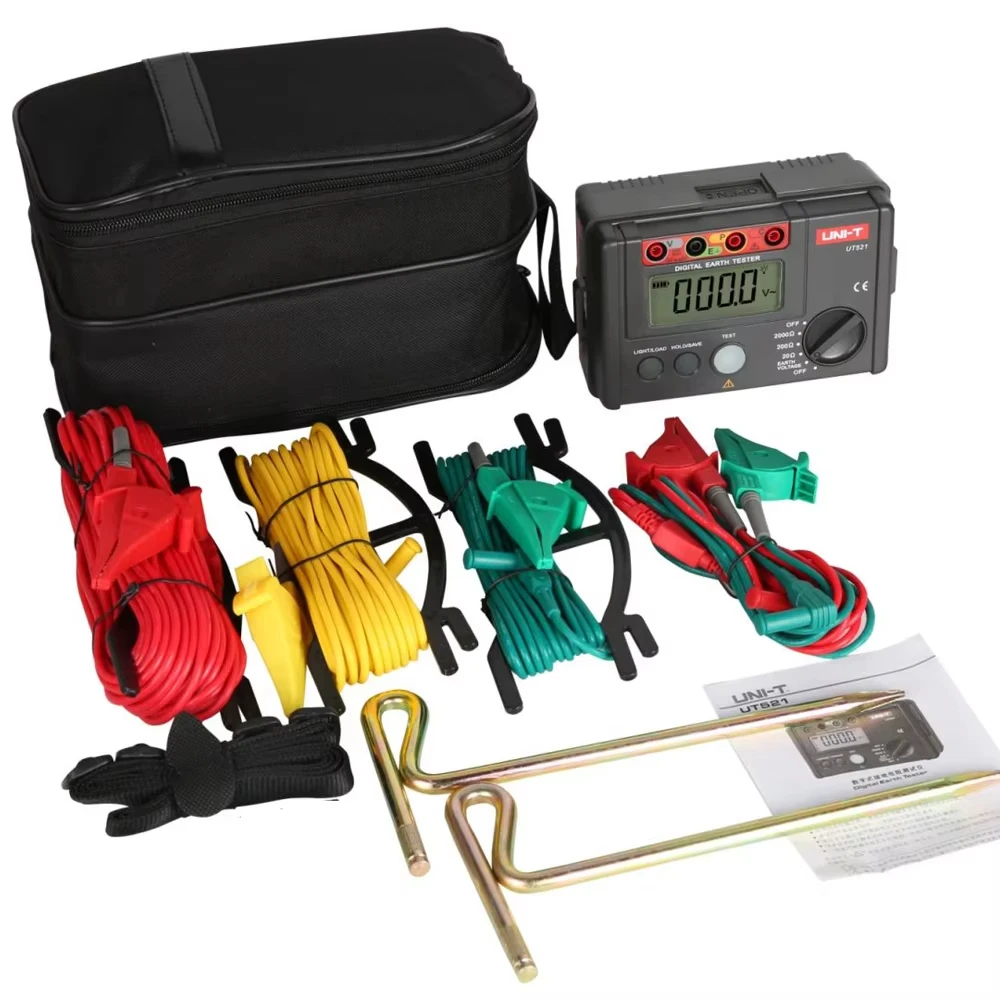 UNI-T UT521/522 اختبار مقاومة التأريض عرض الجهد المنخفض تخزين البيانات أكثر من المدى عرض LCD الخلفية المقاومة متر)