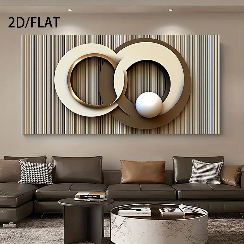 2D Flat,Frameless Minimalist Abstract Geometric Design Poster Decoration,Interlocking Circles in Neutral Tones,Modern Home Decor
