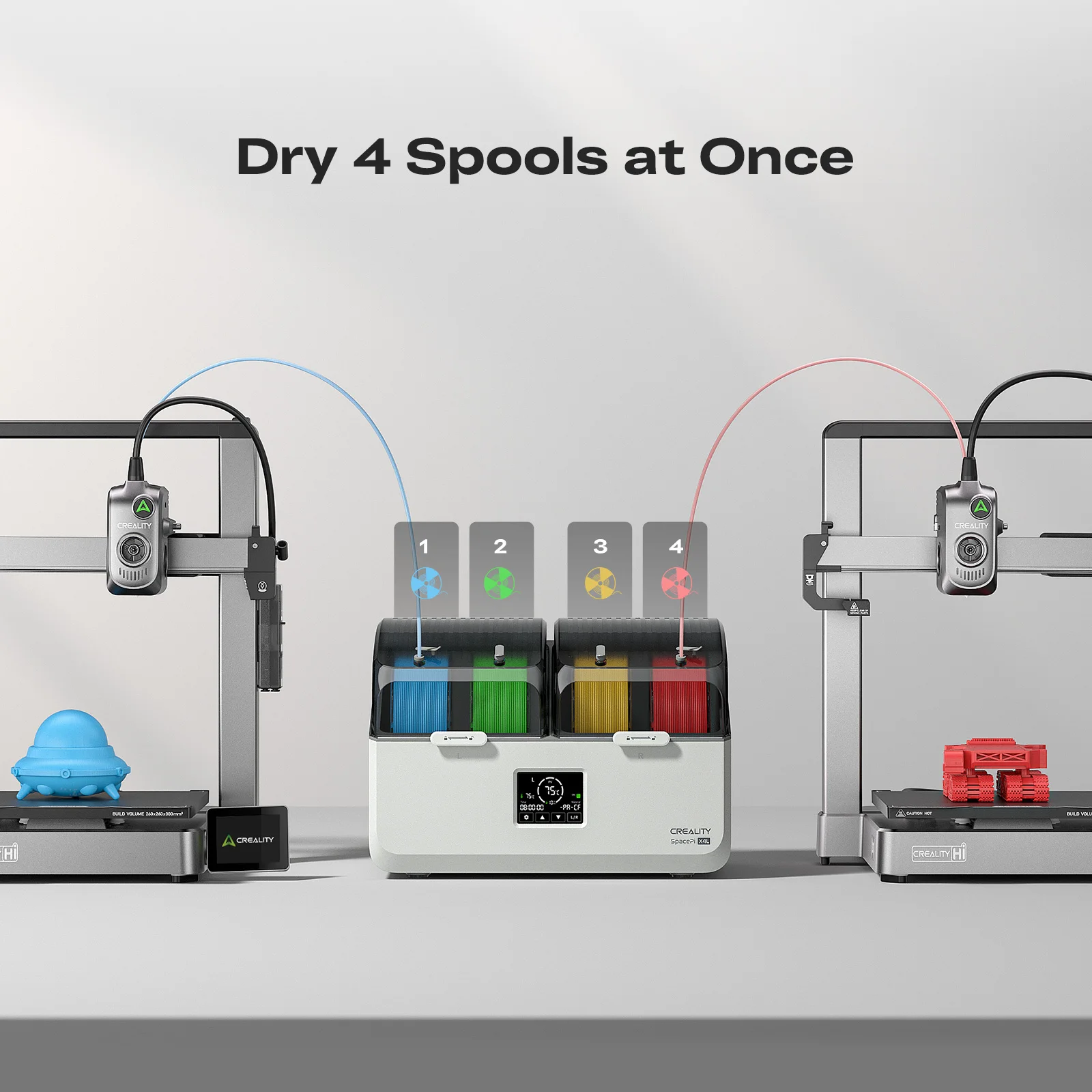 Creality Space Pi X4L Filament Dryer Box,4 Spool Capacity with Dual Independent Chambers,75°C Heating & Smart Energy-Saving Mode,Fits PLA,PETG,ABS,TPU,PA,etc | Solve Moisture,Clogs & Stringing
