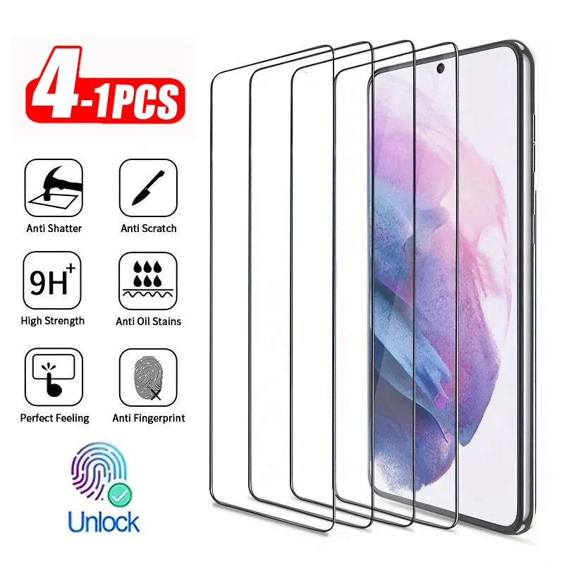1-4Pcs Fingerprint Unlock Tempered Glass Film For Samsung Galaxy S26 Ultra S22 S23 S24 S25 Ultra S25 Edge HD Screen Protectors