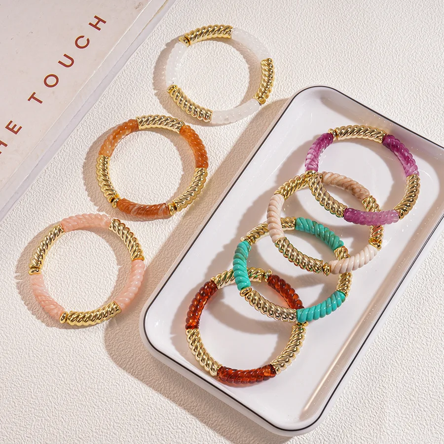 Multi-style Geometric Splicing Bangles for Women Chunky Acrylic Thread Elastic Bracelets Personality High-end Jewelry Banquet F