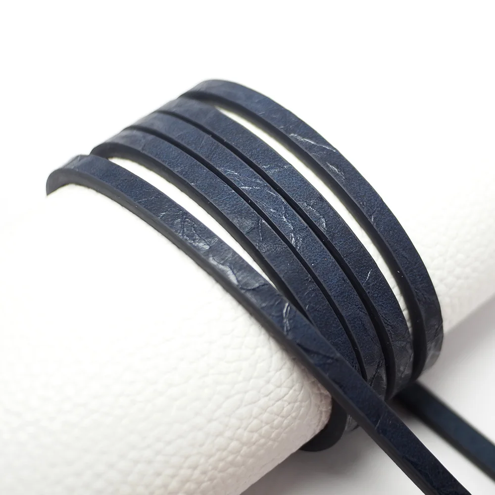 Navy Blue 5x3mm Leather Strips,Embossed Flat Leather Cord,Synthetic Leather,Bracelet Cord,Bracelets Making,Jewelry Cord