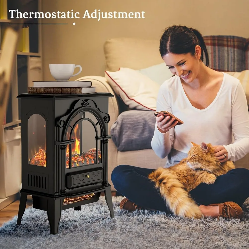 مدفأة كهربائية قائمة بذاتها مقاس 22 بوصة مع تأثير لهب ثلاثي الأبعاد، معتمدة من CSA، وترموستات 1000 وات/1500 وات، وحماية من الحرارة الزائدة #3