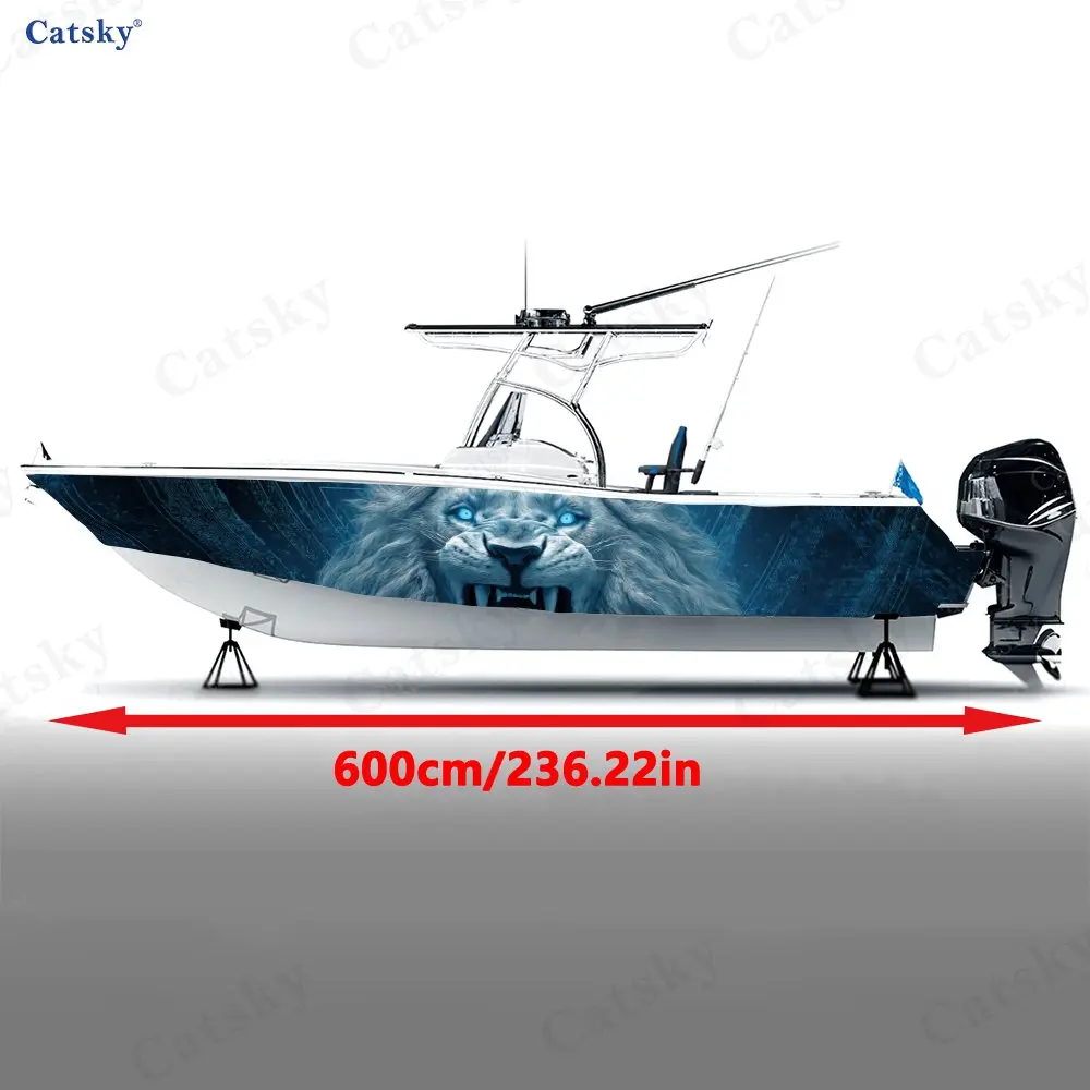 2Pcs Ice-Eyed Lion King Boat Stickers, PVC Waterproof Durable Vinyl Wrap Decals for Fishing Boats, Durable and Stylish Design