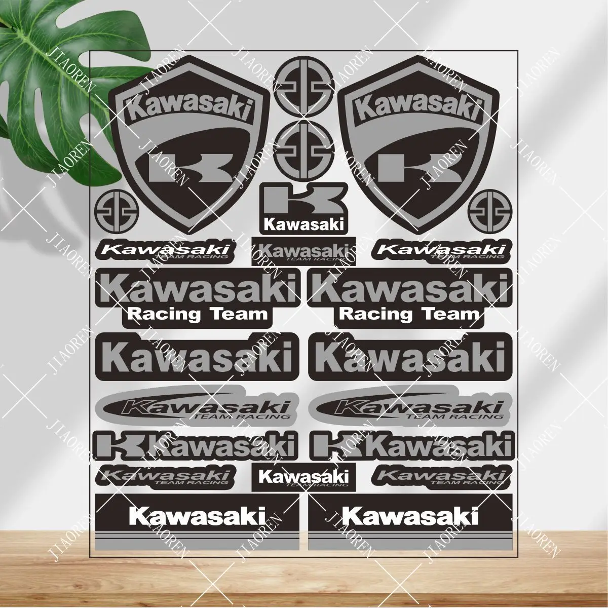 

Vinyl Kawasaki Sticker Logo Motorcycle Tank Helmet Grey Decal Set #100