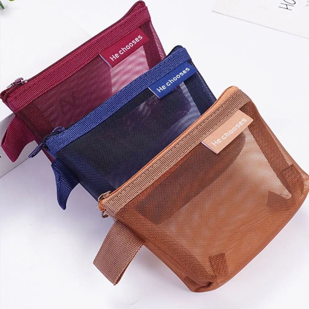 Retro Color Mesh Mini Coin Bags Purse ID Credit Card Holder Earphone Data Line Storage Bag Small Makeup Case Cosmetic Bag