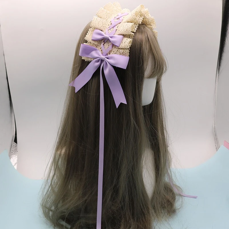 น่ารัก Bowknot Sweet Lolita ลูกไม้ดอกไม้ผม Hoop อะนิเมะแม่บ้าน COSPLAY Headband Headwear ญี่ปุ่นอุปกรณ์เสริมผม