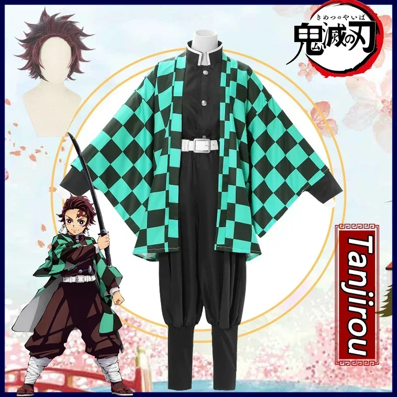 Kamado tanjiriu คอสเพลย์อนิเมะ Demon Slayer Kimetsu NO yaiba วิกชุดคอสเพลย์ผู้หญิงกิโมโนสำหรับเด็กผู้ใหญ่ชุดคอสเพลย์ผู้หญิง