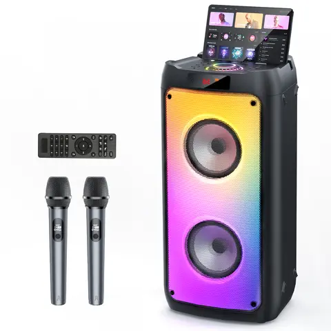 T10-T 무선 블루투스 스피커, 마이크 2개가 장착된 노래방 기계, LED 조명이 장착된 홈 노래방 파티 스피커, 무대 서브우퍼