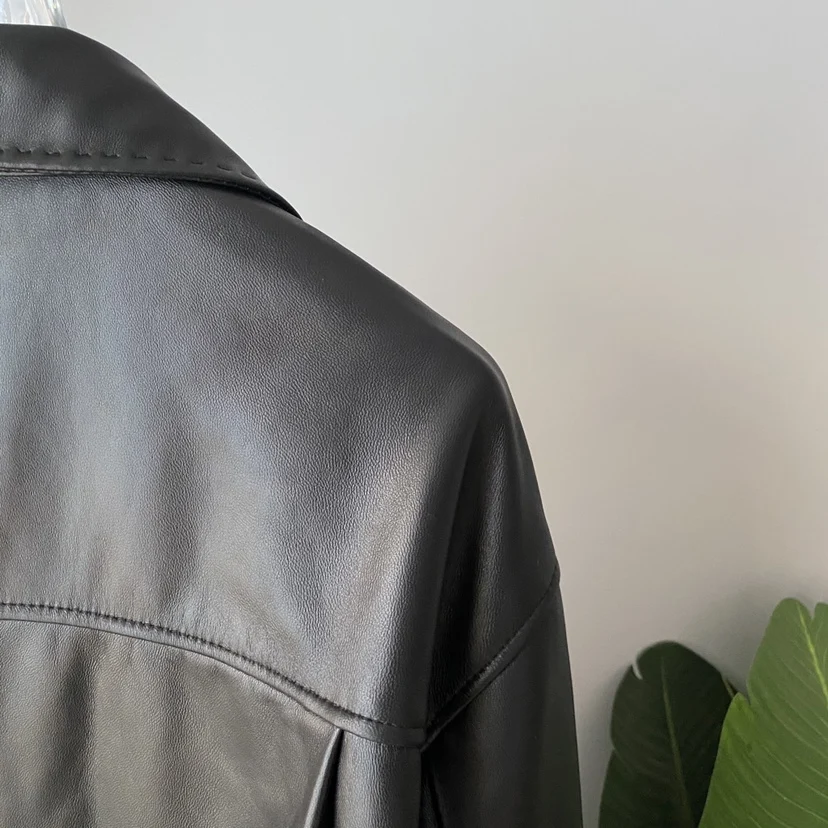 Prendas de abrigo de piel suave para mujer, corte holgado, longitud media, cuero genuino, irt, Faionable, para ir al trabajo, con kets