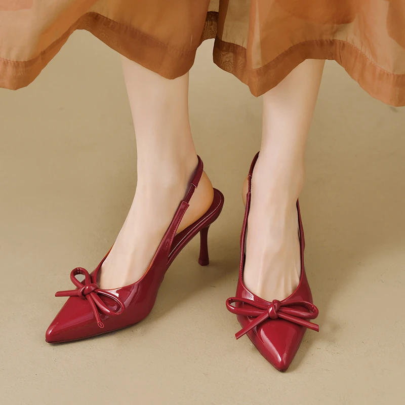 

Сандалии на высоком каблуке с острым носком и бантом, женская брендовая дизайнерская обувь, модные шлепанцы, пикантные туфли с открытой пяткой, элегантные женские сандалии без каблуков
