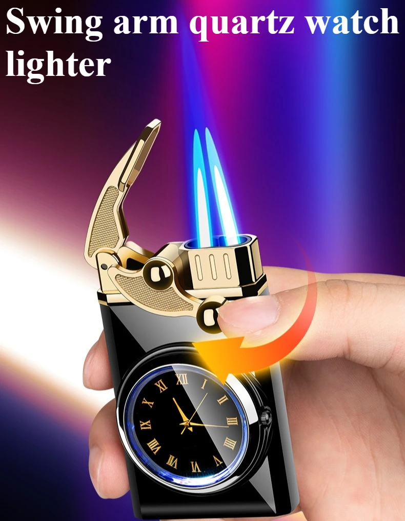 

New Quartz Watch Lighter High-end Metal Windproof Cool Rainbow Light Lighter Men's Gift