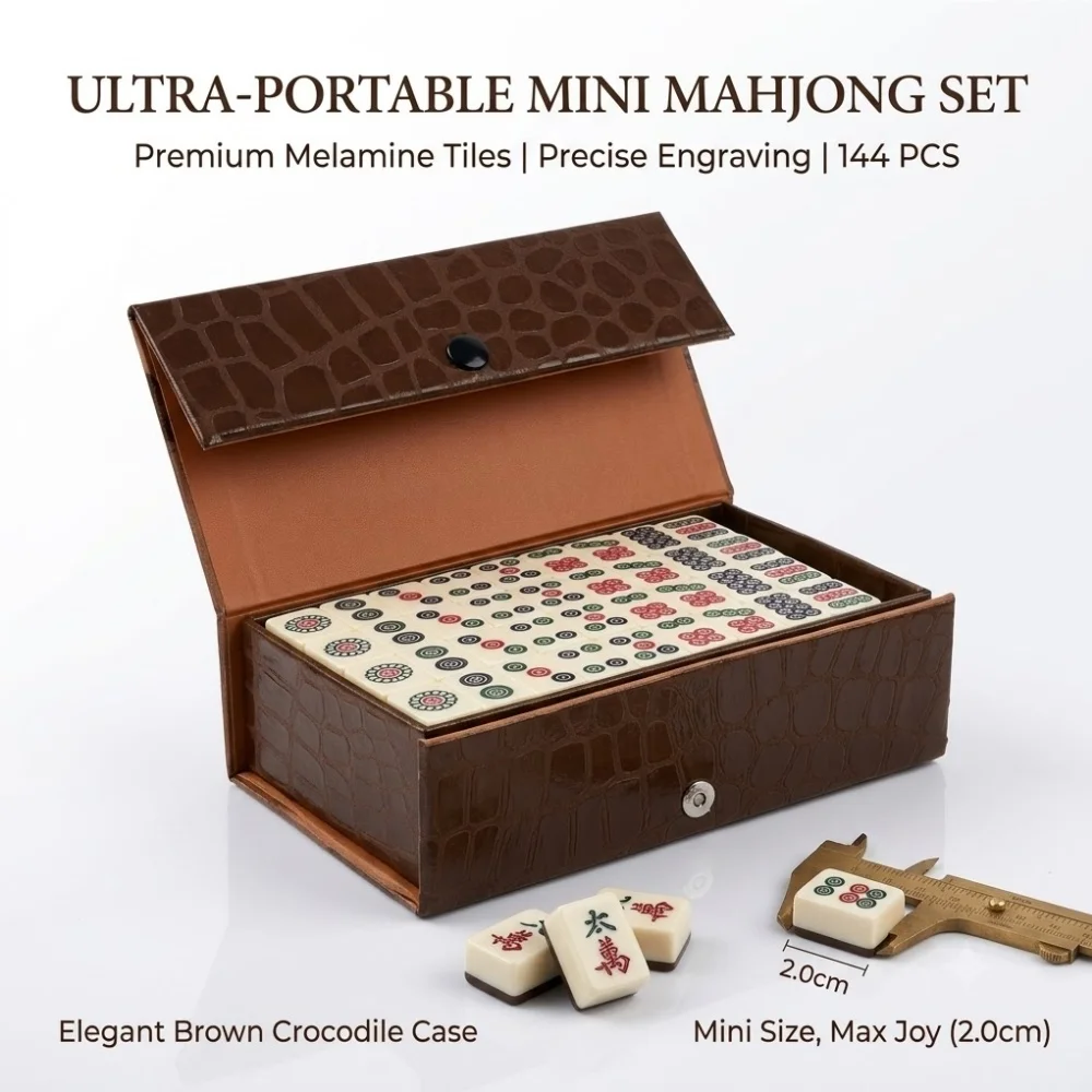 Jeu de table Majiang traditionnel chinois avec 144 tuiles, boîte en cuir vintage, léger, idéal pour les fêtes de famille et le camping en plein air