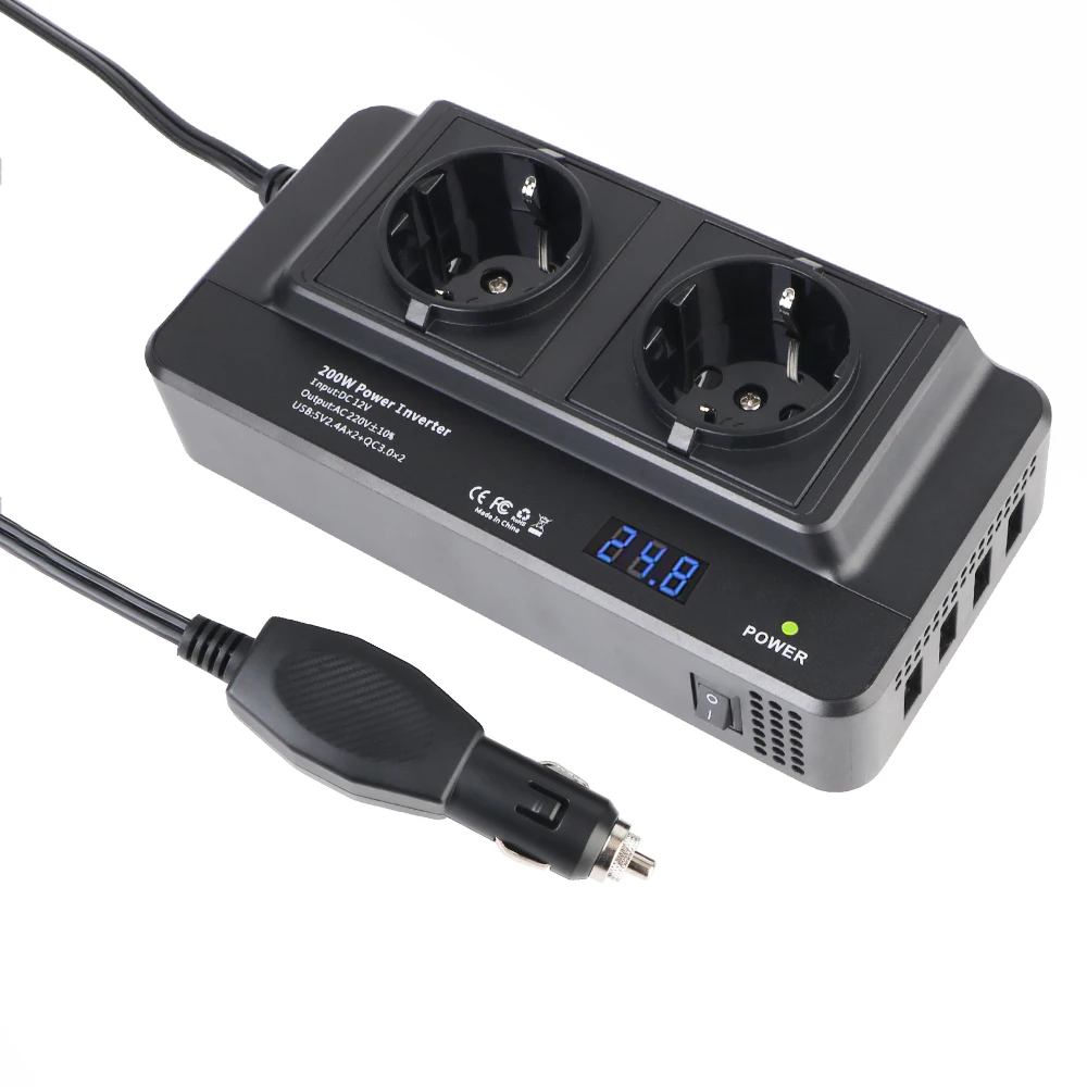 4 USB 12V to 220V 400W Peak Power Auto Mounted Inverter Accessories Cigarette Lighter Car 200W Inverter AC EU Socket DC To AC