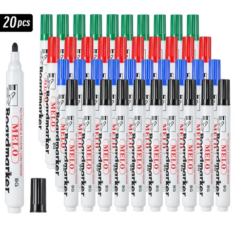 4 Colors/20pcs Dry Whiteboard Marker Pen Blackboard Erasable Chalk Pens Teaching White Board Markers Office School Stationery