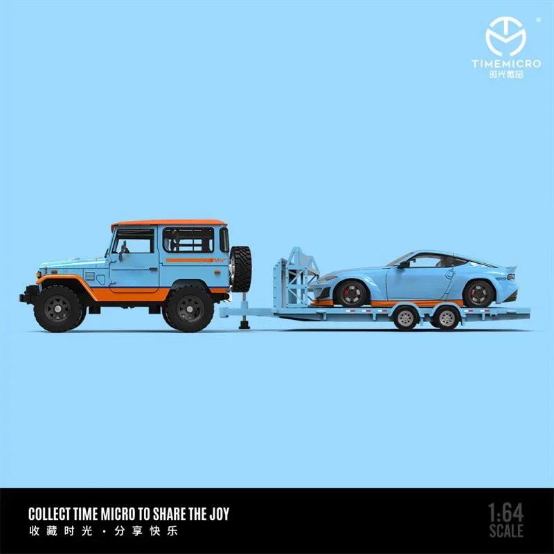 **Pre-Order** Time Micro 1:64 400Z & Fj40 Trailer Set Orange Blue limited999 Diecast Model Car