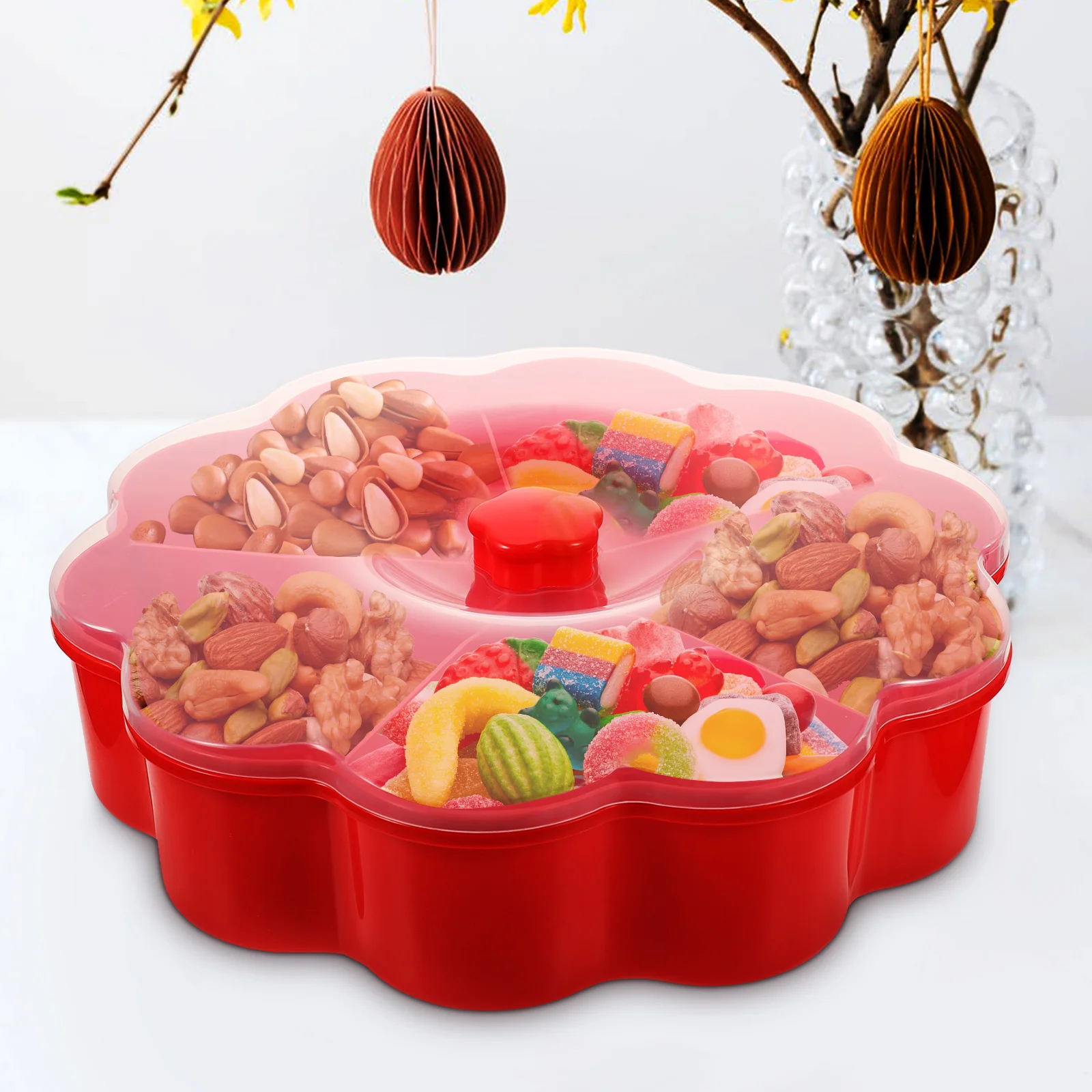 

Dish Snack Box Dry Fruit Tray Red Nuts Storage Melon Seed Container Plastic Food Holder Easy Clean Home Decoration