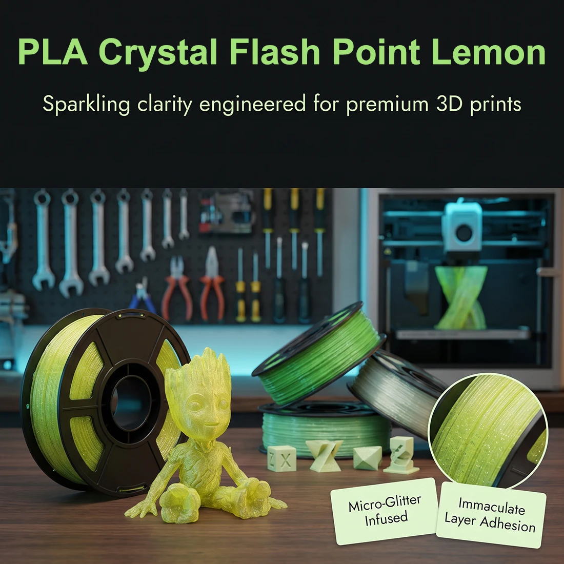 PLA Crystal Flash Point Lemon Yellow 3D Printer Filament 1.75mm Pla Transparent Flash yellow 250g 500g 1Kg 3D Printer Material