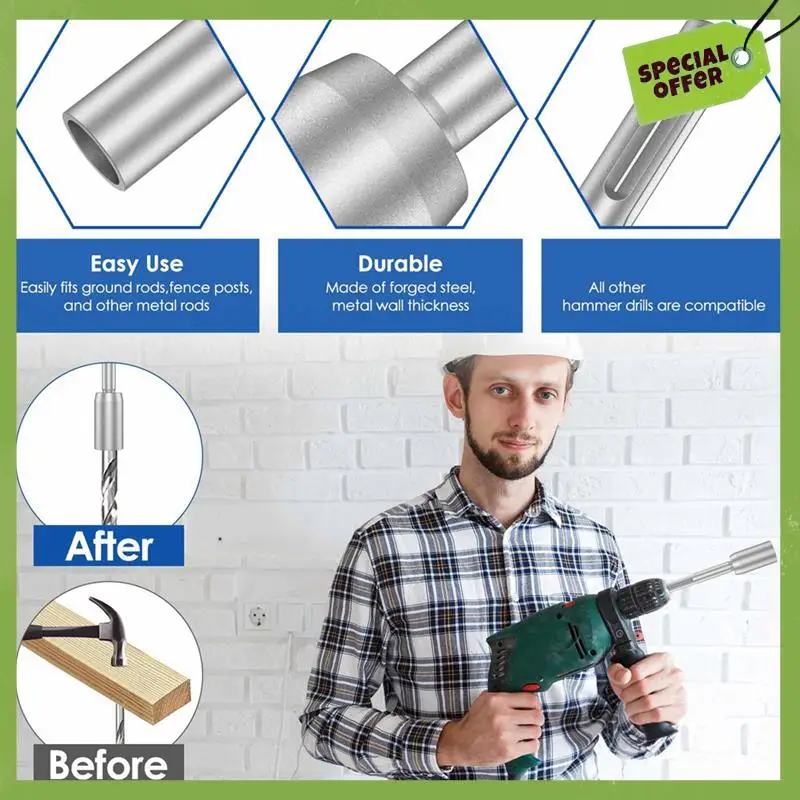 Ground Rod Driver 65Mm Heavy Duty Steel Drill Bit Driver Wear Resistant Wide Compatibility Ground Rod Bits Socket Parts