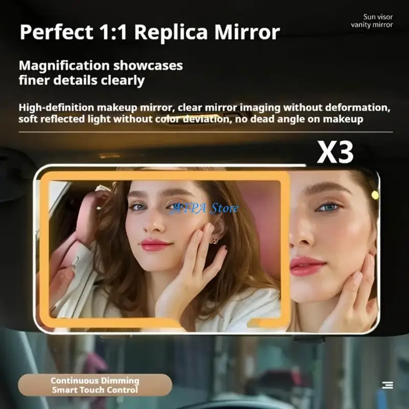 

U13C Threefold Enlarging Car Guard Mirror 3 Flexible LED Light Modes Touch Control Operation Long Lasting Battery Strap Link
