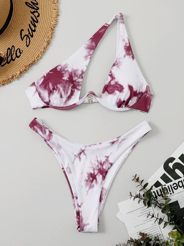 AOTVOTEE Sexy Leopard One Shoulder Bikini 2-teiliges Set für Frauen Split Badeanzug Strand Bikini 2025 Neue Sommer Bademode Bikini Set