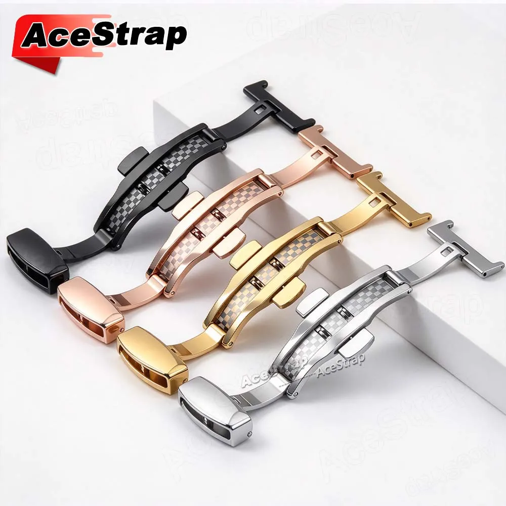 Thickened Butterfly Buckle Stainless Steel Double Press Folding Buckles 16mm 18mm 20mm 22mm Watchbands Clasp Fish Scale Pattern