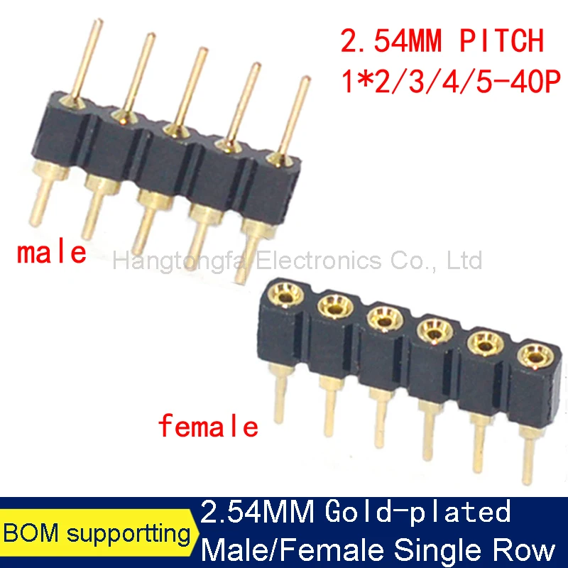 10pcs/lot 2.54mm Pitch Round Hole Pin Header Male Female Single Double Row 1*2/3/4 - 40P 2X 40Pin Gold-plated Round Pin Header