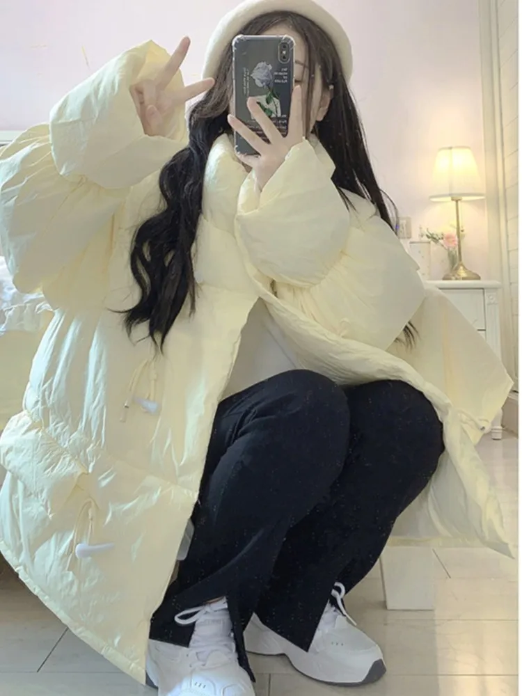 Mujer Otoño Invierno coreano dulce Parka chaqueta Retro cuerno botón Regular ajuste básico Simple Casual Chic bolsillos Halloween Navidad