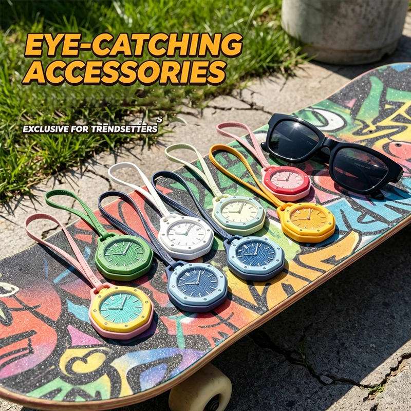 New Pocket Watch Pendant Men's and Women's Colored Candy Octagonal Quartz Movement Leather Lanyard Casual Fashion Style Gift