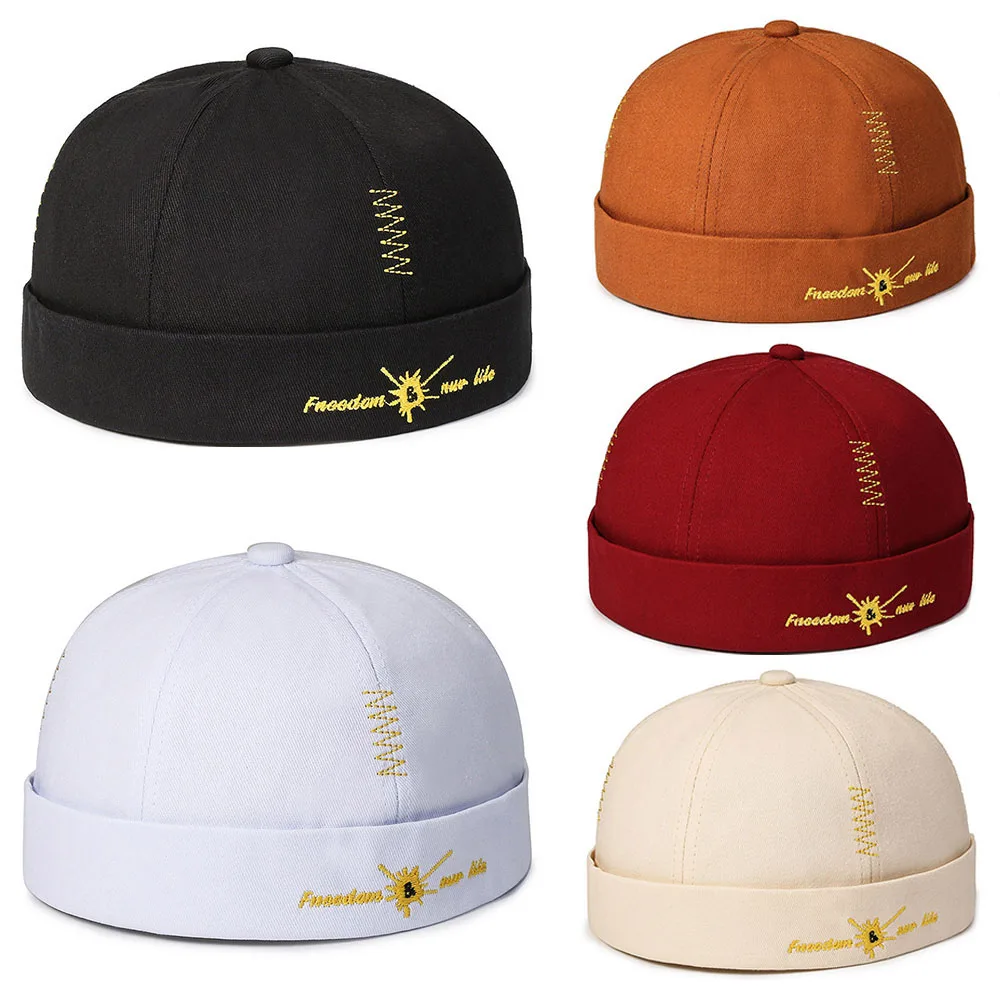 Vintage Dome Hat Mens Solid Color Beanie Cap embroidery Men Docker Hat adjustable Hip Hop Cap For Women Men Brimless Skull Cap