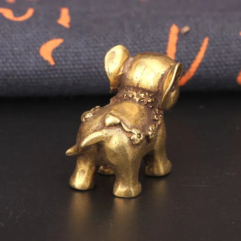 Antique Bronze Cute Elephant Miniature Figurines Desk Ornament Decorations Accessories Copper Animal Sculpture Home Decor Crafts