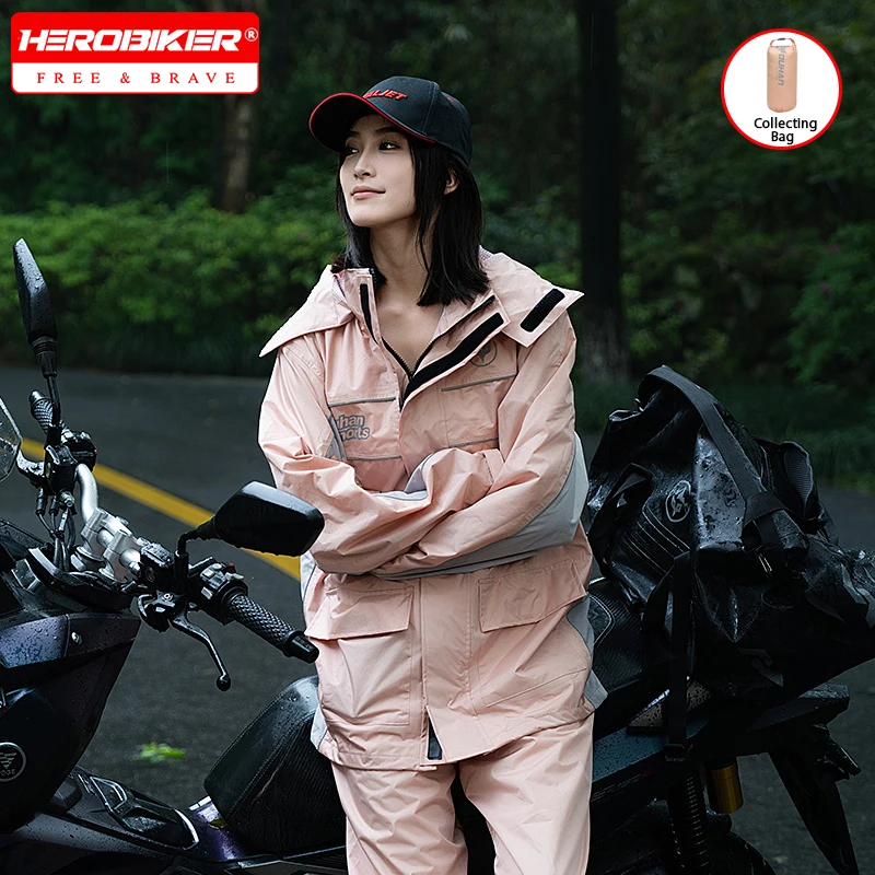 

DUHAN Women's Motorcycle Raincoat Split Type Rainstorm Proof Moto Raincoat Reflective Rain Coat Jacket Pants Biker Rain Set