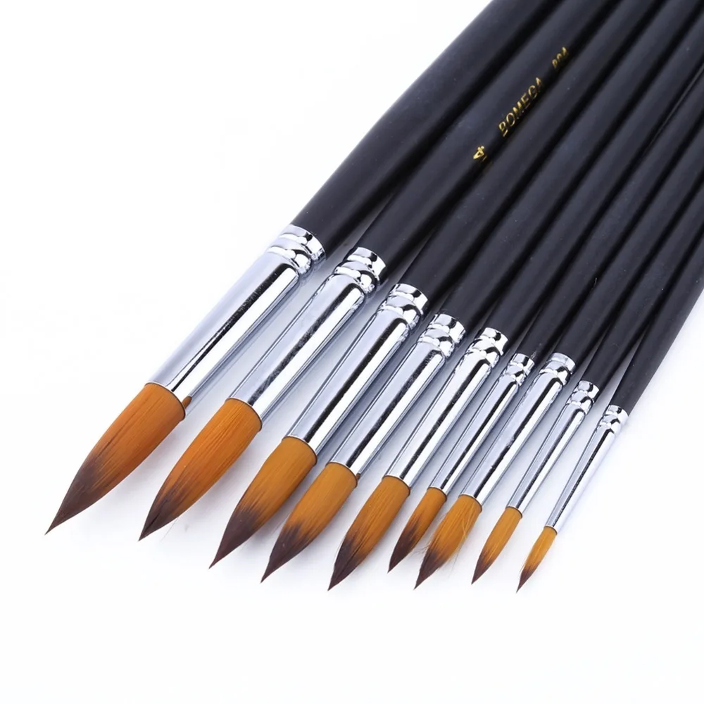 9PCS Pointed Tip Paint Brushes Set Nylon Hair Wooden Handles Paint Brushes Multi-Purpose Art Brushes Daily Art Practice